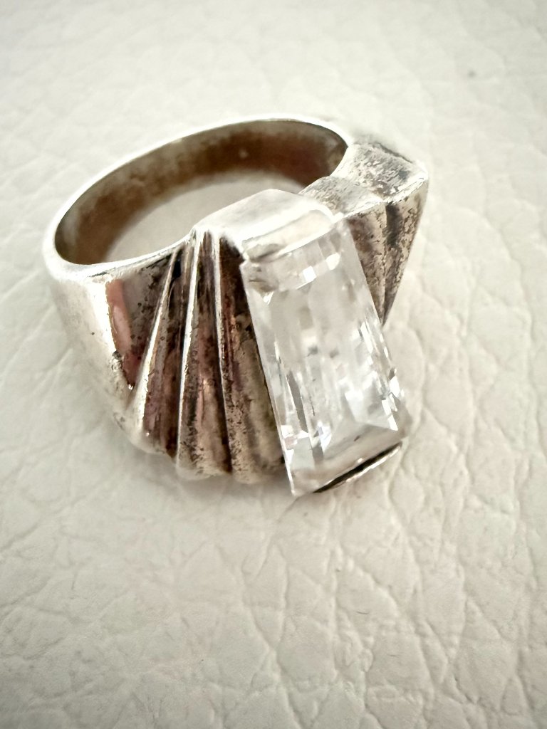 Vintage Mt 925 Sterling Silver Fan Cocktail Ring Tapered Baguette Stone 10 G 7